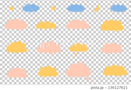 Cute cloud-shaped speech bubble, moon and star material set Cute cloud-shaped speech bubble, moon and star material set 136127621