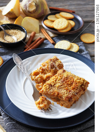 finnish rutabaga bake on a white plate 136127868