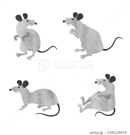 Set of cute little rats. Vector watercolor mouse collection 136128074