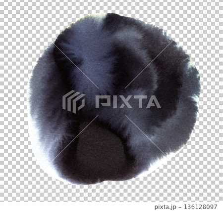 Artistic indigo black textured watercolor ink round shape stain. Creative dark gray brush stroke painting watercolour circle background for texture, abstract water or cosmos concept Artistic indigo black textured watercolor ink round shape stain. Creative dark gray brush stroke painting watercolour circle background for texture, abstract water or cosmos concept 136128097