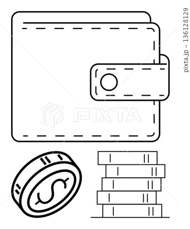 Finance, money management, savings, budgeting, economic growth, investment strategy. Minimalist wallet with a coin and stacked money. Finance and money management concept 136128129