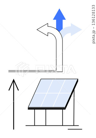 Renewable energy, sustainability, environmental growth, clean technology, ecological innovation, green energy. Solar panel with arrows advancement and direction. Renewable energy and sustainability 136128133