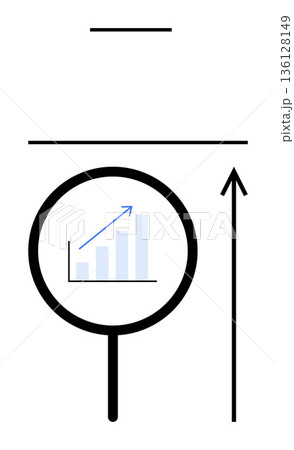 Business growth, analytics, financial forecasting, market success, performance evaluation, strategy planning. Magnifying glass highlighting bar graph and arrow rising upward. Business growth Business growth, analytics, financial forecasting, market success, performance evaluation, strategy planning. Magnifying glass highlighting bar graph and arrow rising upward. Business growth 136128149