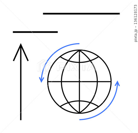 Digital transformation, global networking, international trade, data exchange, navigation, communication. A globe with arrows movement. Global networking and data exchange concept 136128173