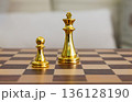 golden chess pieces, king and pawn, close-up 136128190