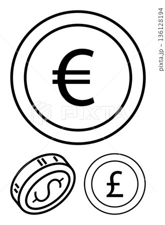 Finance, banking, currency exchange, global economy, investments, monetary systems. Coin outlines with euro, dollar and pound symbols. Finance and banking concept 136128194