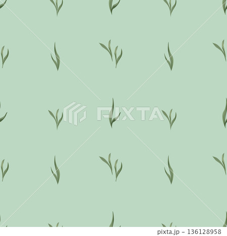 Seamless Green Sprouts and Leaves Pattern on Mint Background 136128958