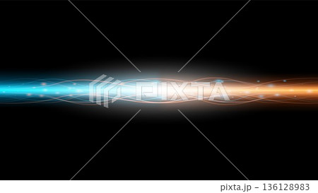 Gradient light wave from blue to orange on black background 136128983