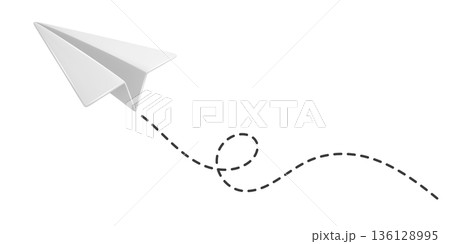 White Paper Airplane Icon, Vector Illustration. Flying Paper Plane with Dotted Line Trail. Email, Message Symbol. 3d White Paper Airplane, Isolated White Paper Airplane Icon, Vector Illustration. Flying Paper Plane with Dotted Line Trail. Email, Message Symbol. 3d White Paper Airplane, Isolated 136128995