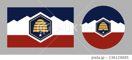 Flag of the state of Utah. Circle, rectangle badges State Utah flag. Utah flag roundel, rectangular banner, button set. New flag icons collection. 136129085