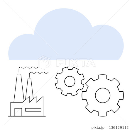 Cloud technology, industrial automation, data storage, manufacturing innovation, digital transformation, business solutions. Factory, gears and cloud icon. Cloud technology and industrial automation 136129112