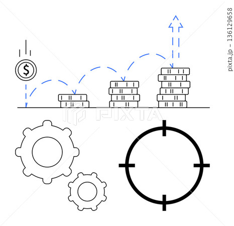 Financial growth, investment planning, economic success, revenue optimization, business strategy, wealth management. ion of coins, gears and a target icon. Financial growth and investment planning Financial growth, investment planning, economic success, revenue optimization, business strategy, wealth management. ion of coins, gears and a target icon. Financial growth and investment planning 136129658
