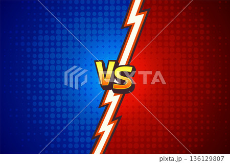 Comic Versus Vector Background. Versus Battle Screen. Versus vs Arena Split. Blue Red Halftone with Lightning Divider. Game Competition Banner Template, Dynamic Fighting Poster Backdrop Comic Versus Vector Background. Versus Battle Screen. Versus vs Arena Split. Blue Red Halftone with Lightning Divider. Game Competition Banner Template, Dynamic Fighting Poster Backdrop 136129807