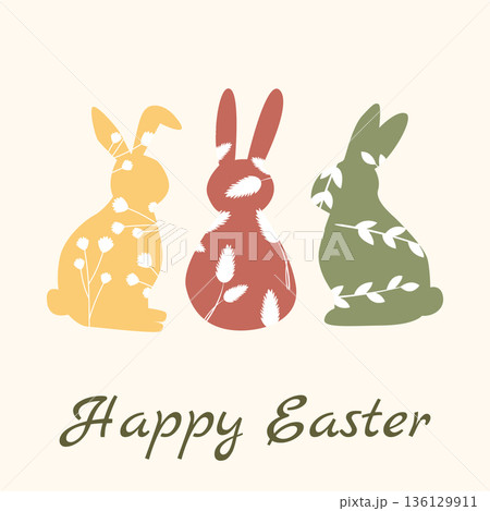 Easter greeting card banner with Easter bunnies and floral elements in Scandinavian style Easter greeting card banner with Easter bunnies and floral elements in Scandinavian style 136129911