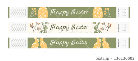 Easter wristband ticket set with bunny, decorated eggs and floral wreaths in Scandinavian style Easter wristband ticket set with bunny, decorated eggs and floral wreaths in Scandinavian style 136130002