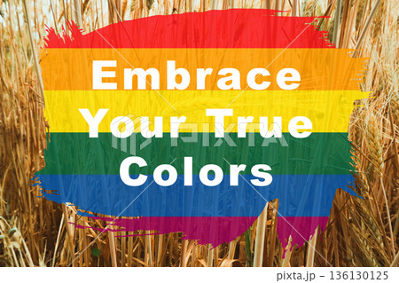 Rainbow flag with the words embrace your true colors written below it 136130125