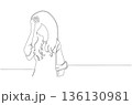 Continuous One Line Drawing of a Woman Experiencing Stress eps10 136130981