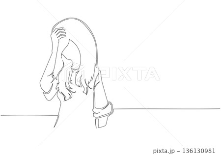 Continuous One Line Drawing of a Woman Experiencing Stress eps10 136130981