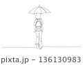 Continuous One Line Drawing of a Person Walking Alone Under an Umbrella eps10 136130983