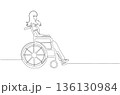 Continuous One Line Drawing of a Woman Sitting in a Wheelchair eps10 136130984