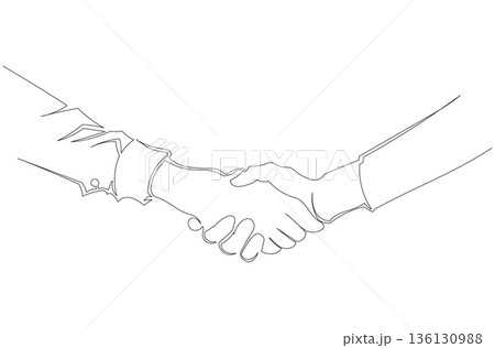 Continuous One Line Drawing of Two People Shaking Hands eps10 136130988