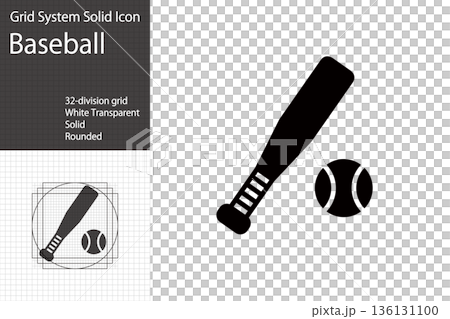 棒球圖示、金屬球棒和棒球圖示、可用於世界棒球經典賽 (WBC) 和美國職棒大聯盟 (MLB) 相關設計的棒球材料 136131100