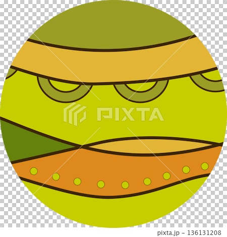 Orange green abstract vector illustration. Dark curved lines on colorful background. Zentangle art ornament. Isolated round decorative design element for your projects 136131208