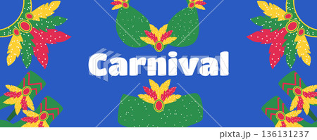 Festival banner for Brazilian Carnival with full feather costumes including outfit shoes and headdress Festival banner for Brazilian Carnival with full feather costumes including outfit shoes and headdress 136131237