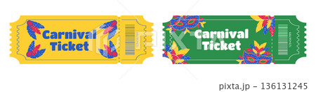 Set of entry tickets for Brazilian Carnival with masks feathers costumes 136131245
