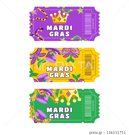 Gras Festival Ticket Set with Masks, Hats, Shoes, Crown, Costumes, Feathers and Confetti 136131751