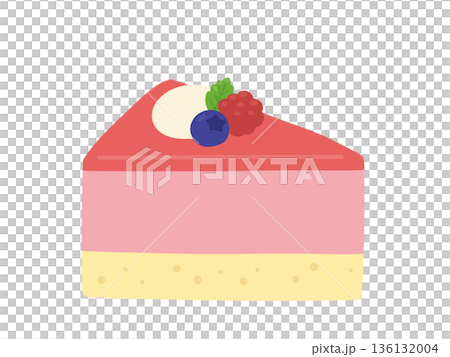 一張可愛的覆盆子慕斯蛋糕的簡單插圖 136132004