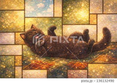 黒猫がごろごろする絵本のひととき 136132490