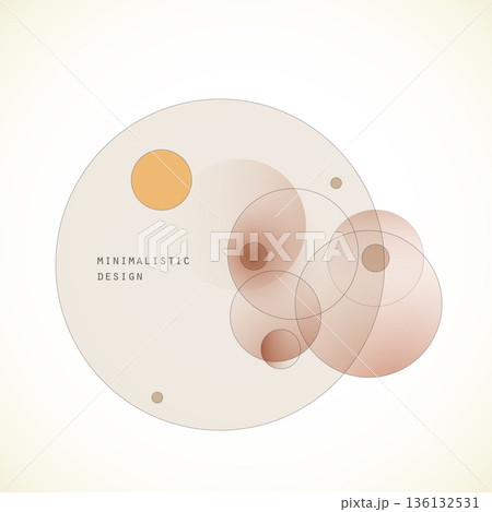 Vector abstract background with gradient and geometric circular overlays. Minimal layout and muted tones create 136132531