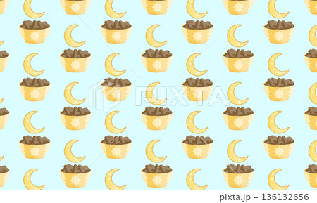 Ramadan Kareem Seamless Pattern with Crescent Moon and Dates 136132656
