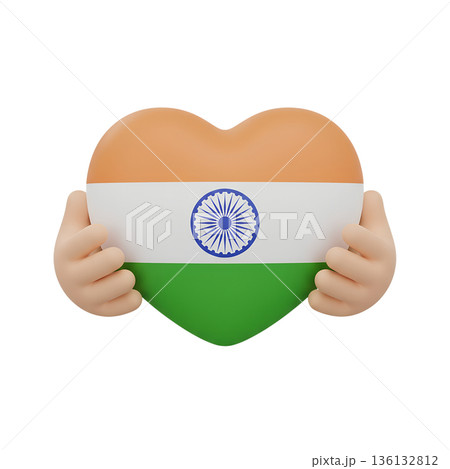 Cheerful 3d cartoon hands presenting a heart proudly colored like the indian flag, symbolizing patriotism and republic day pride Cheerful 3d cartoon hands presenting a heart proudly colored like the indian flag, symbolizing patriotism and republic day pride 136132812