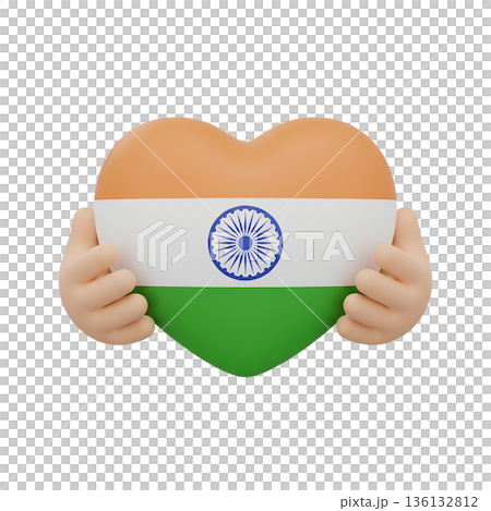 Cheerful 3d cartoon hands presenting a heart proudly colored like the indian flag, symbolizing patriotism and republic day pride Cheerful 3d cartoon hands presenting a heart proudly colored like the indian flag, symbolizing patriotism and republic day pride 136132812