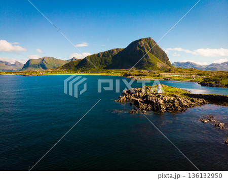 Lighthouse Hovsund Lofoten Islands Norway Lighthouse Hovsund Lofoten Islands Norway 136132950