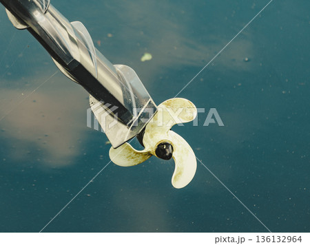 Propeller of boat on sea coast. Propeller of boat on sea coast. 136132964