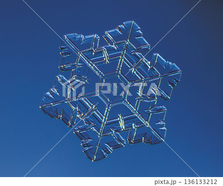 Natural snowflake crystal in blue background Natural snowflake crystal in blue background 136133212