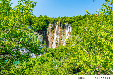 The biggest waterfall - Veliki Slap - at Plitvice national park, Croatia. 136133334
