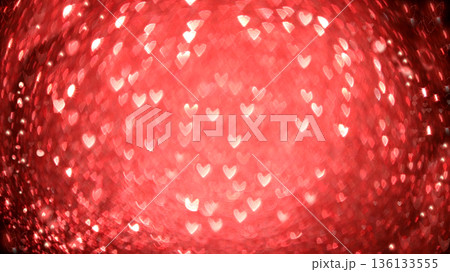Greeting card for Valentine's Day or Women's Day. Red hearts on abstract blurred red background with bokeh. Holiday background, overlay template in photo editor for design, place for text, banner for Greeting card for Valentine's Day or Women's Day. Red hearts on abstract blurred red background with bokeh. Holiday background, overlay template in photo editor for design, place for text, banner for 136133555