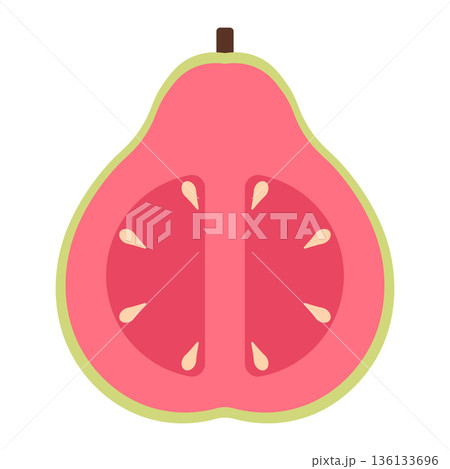 Cross Section of a Pink Guava with Seeds, Flat Design Illustration 136133696
