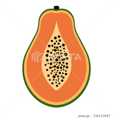 Cross Section of a Papaya with Seeds, Flat Design Illustration 136133697