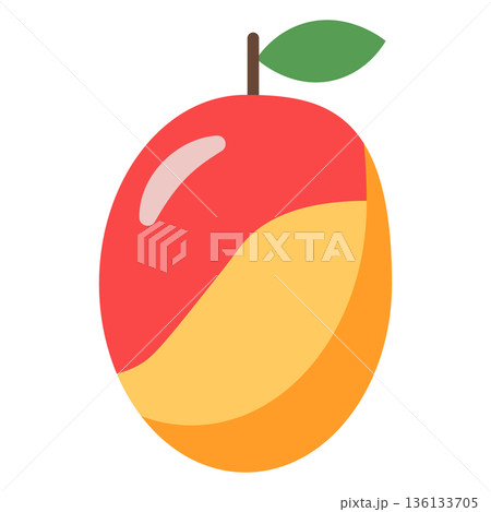 Single Red and Yellow Mango with Leaf, Flat Design Illustration 136133705