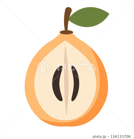 Cross Section of a Golden Pear with Seeds, Flat Design Illustration 136133706