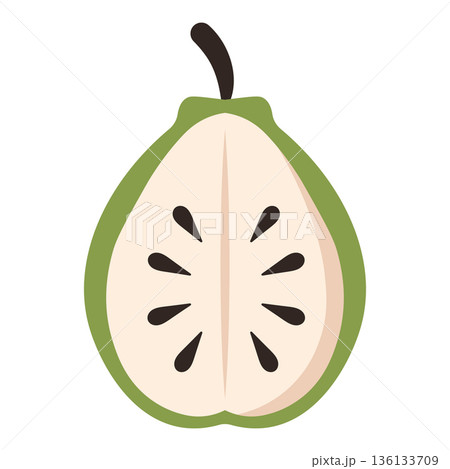 Cross Section of a Soursop Fruit with Seeds, Flat Design Illustration 136133709