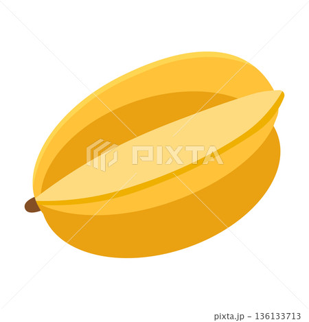 Ripe yellow starfruit cut in half, showing its star shape and juicy interior, flat illustration Ripe yellow starfruit cut in half, showing its star shape and juicy interior, flat illustration 136133713
