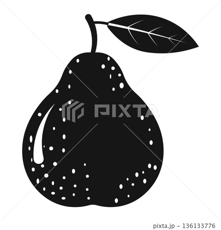 Black silhouette of a pear with a leaf, isolated on a white background. Black silhouette of a pear with a leaf, isolated on a white background. 136133776