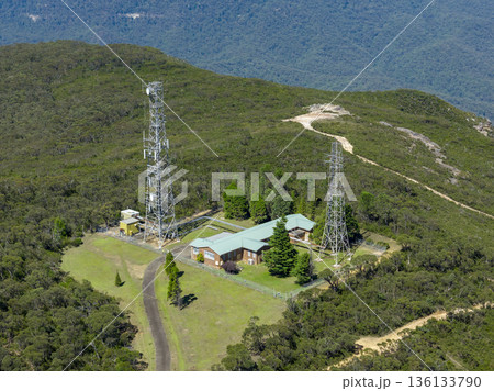 Drone photograph of a telecommunications tower facility 136133790