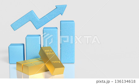 Gold Price Growth Concept With Rising Bar Chart And Arrow 3d render. 136134618